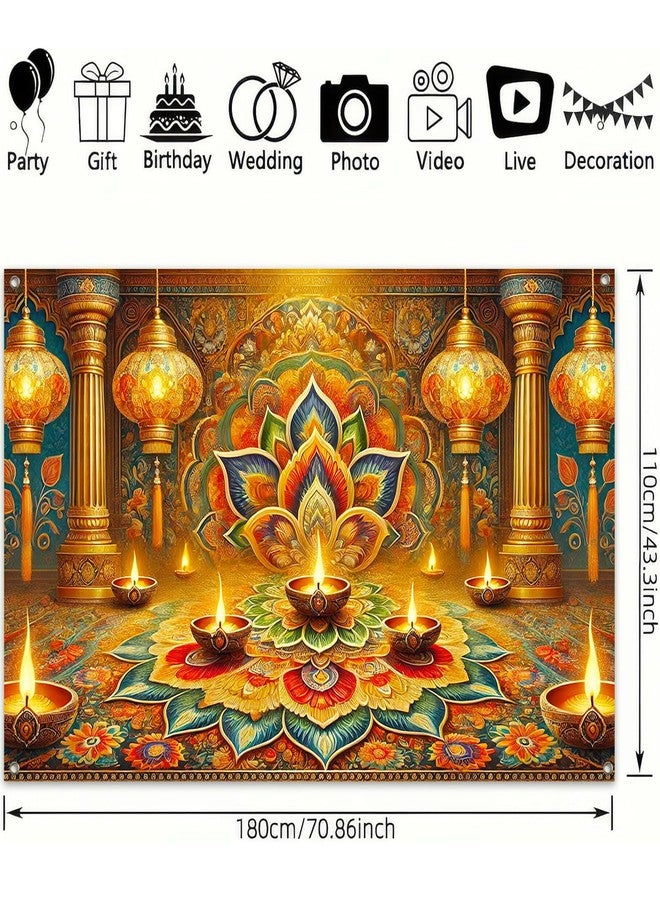 BlissYard Diwali Backdrop Banner Colorful Rangoli Diya Lamps Festival of Lights Photo Booth Background Indian Holiday Party Decoration Wall Hanging 71×43 Inch - Image 3